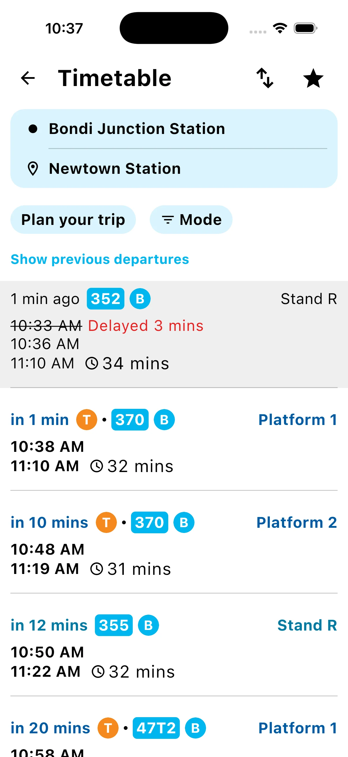 KRAIL · live departure board straight from the platform feed